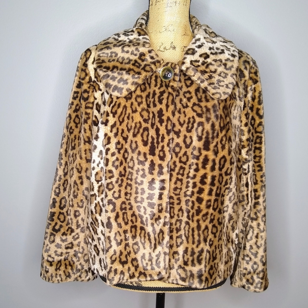 LAURA ASHLEY Leopard Faux Fur Swing Jacket